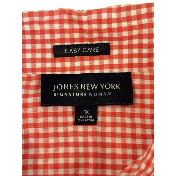 Jones New York Easy Care Button Up L/S Blouse Womens Size 1X Red White Check - Picture 3 of 10